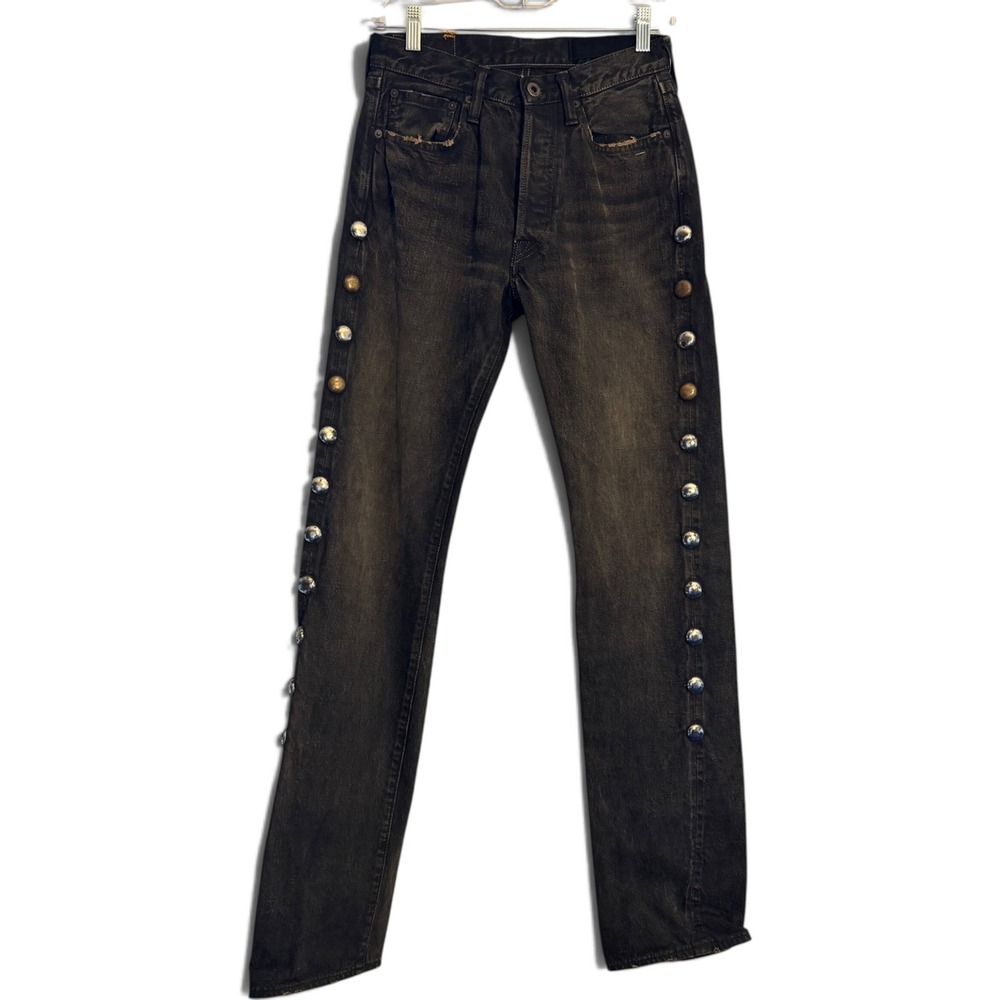 Kapital Kountry Studded Jeans Size 26 Faded Black Straight Leg Cinch Back